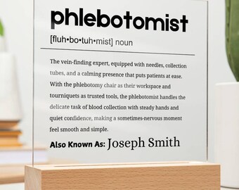 Phlebotomist Gift Personalized Definition Acrylic Plaque, Gift for Phlebotomist, Phlebotomy Christmas Gifts, Custom Phlebotomy Student Gifts
