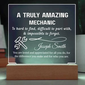Mechanic Gift Personalized LED Acrylic Plaque, Gift for Auto, Diesel, Aircraft & Truck Mechanic, Mechanic Dad, Mechanic Birthday Christmas