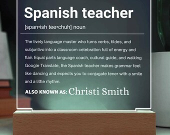 Spanish Teacher Gift Personalized LED Acrylic Plaque, Gift for Spanish Teacher, Spanish Teacher Appreciation, Spanish Teacher Birthday Gifts