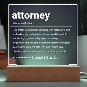 Attorney Gift Personalized LED Plaque, Gift for Law School Graduate, New Attorney Gift, Attorney Birthday & Christmas Gift, Retired Attorney