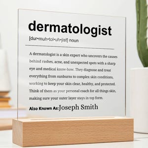 Dermatologist Gift Personalized Definition Acrylic Plaque, Gift for Dermatologist, Dermatology Christmas Gift, Custom Dermatology Graduation