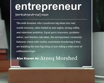 Entrepreneur Gift Personalized LED Acrylic Plaque, Gift for Business Owners, Female Entrepreneurs, Small Business & New Entrepreneur Gifts