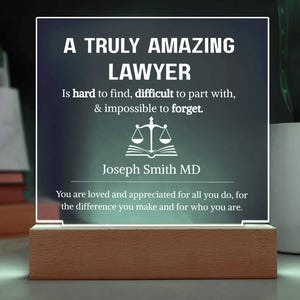 Lawyer Gift Personalized LED Acrylic Plaque, Gifts for Lawyers, Law School Grad Gift, Law Graduation|New Lawyer, Lawyer Birthday & Christmas