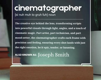 Placa acrílica LED personalizada para cinematógrafo, regalo para cineastas, estudiantes de cine, operadores y editores de cámara, apreciación de la videografía.