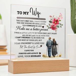 To My Wife Personalized Acrylic Plaque, Gift For Wife, Anniversary Gift, Birthday Gift, Valentines Day Gift|Wife Christmas Gift From Husband