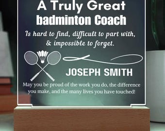 Personalized LED Badminton Coach Sign – Custom Gift for Badminton Trainer, Gift from Team, Racket Coach Gift