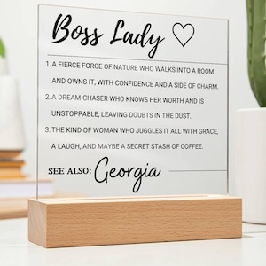 Boss Lady Personalized LED Acrylic Plaque, Gift for Female Boss, Boss Gift for Women, Boss Lady Noun, Gifts for Boss Lady