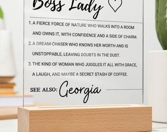 Boss Lady LED Acryl Plakette, Geschenk für Frau Boss, Boss Geschenk für Frauen, Boss Lady Nomen, Geschenke für Boss Lady