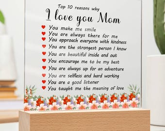 10 Reasons why Mom personalized Acrylic Plaque, Mothers Day gifts, Gift for mom From Son. Daughter to Mom, Mom Christmas Gifts, Mom Birthday