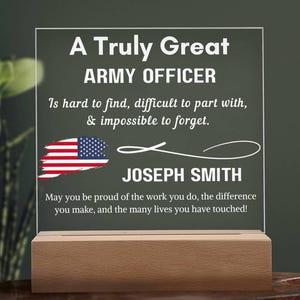 Personalized US Army Officer Keepsake Sign – Custom Military Gift for Army Promotion, Army Officer Retirement, Veteran Gift