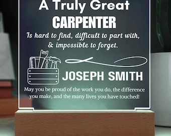 Personalized Carpenter Gift Acrylic LED Sign – Thank You Gift for Woodworker, Custom Gift for Carpenter