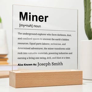 Miner Gift Personalized Definition Acrylic Plaque, Gift for Miner, Miners Christmas Gift, Custom Miner Appreciation Gift, Mine Employee Gift