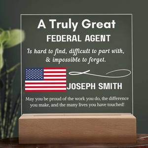 Personalized Federal Agent Gift Sign, FBI Agent Gift, Homeland Security Gift, Border Patrol Gift, Law Enforcement Retirement Gift,