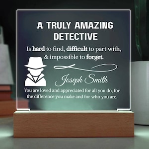 Detective Gift Personalized Plaque, Gift for Private Investigator, Detective Graduation, Detective Birthday & Christmas Gift, Thank you Gift