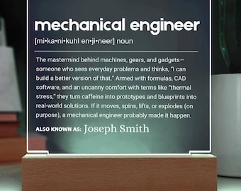 Placa acrílica LED personalizada para ingeniero mecánico, regalo para ingeniero mecánico y estudiante de ingeniería, graduación, cumpleaños y Navidad.