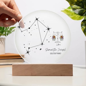 Personalized Libra Zodiac Plaque Constellation Horoscope Astrology Gift, September October Birthday, Zodiac libra gifts night light plaque