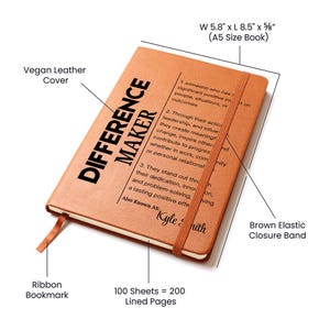 Difference Maker Personalized Vegan Leather Journal, Mentor Gift, Boss Appreciation, Coworker Gift, Employee Retirement Gift,Leadership Gift image 4