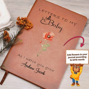 Cartas de flores do mês de nascimento para meu bebê, diário da nova mãe, diário personalizado para presentear a mamãe, diário do bebê enquanto vejo você crescer, gravidez
