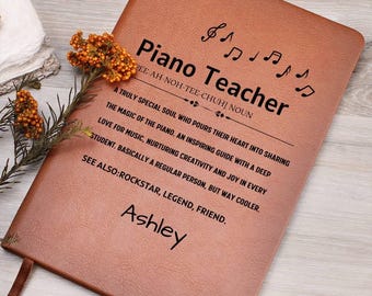 Diario in pelle personalizzato per insegnante di pianoforte, regali per insegnanti di pianoforte, regalo per pianisti, quaderno per insegnanti di pianoforte, regali di apprezzamento natalizio