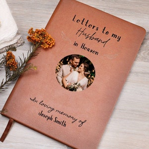 Cartas para meu marido no céu Diário de couro vegano personalizável, lembrança da perda do marido, diário de luto, presente memorial da morte do marido