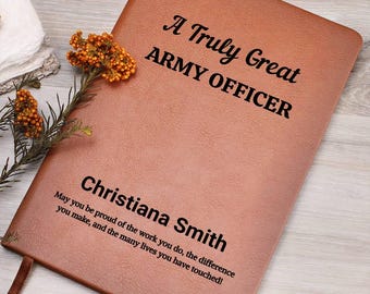 Army Officer Personalized Gift Leather Journal, Custom Military Gift for Army Promotion, Army Officer Retirement, Birthday, Appreciation