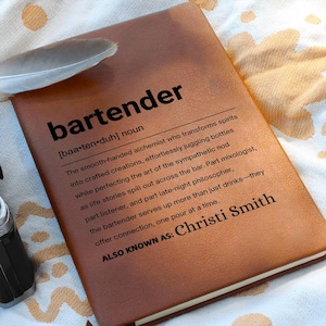 Bartender Gift Personalized Definition Leather Journal, Gift for Bartender, Bartender Christmas Gifts, Custom Bartender Appreciation Gifts