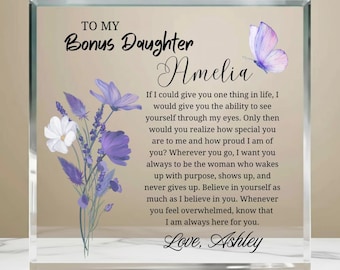 To My Bonus Daughter Gift Personalized Acrylic Plaque, Gift from Stepmom, Stepdaughter Gift, Gift From Stepdad,Christmas Gift, Birthday Gift