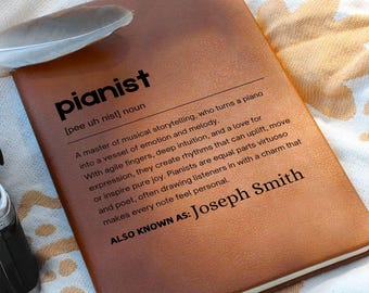 Diario in pelle personalizzato con definizione "Pianista", regalo per pianista, insegnante di pianoforte, regali di Natale, regali di compleanno personalizzati per pianisti