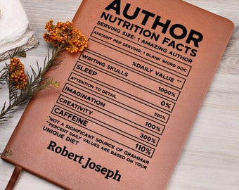 Autor Ernährung Facts personalisierte Leder Journal, Geschenk für Autor, Writer Journal, lustige Autor Geschenke, neue Autor Geschenke, Autor Weihnachten
