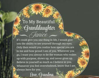 Placa acrílica personalizada en forma de corazón, regalo para la nieta: un regalo único de la abuela para su nieta, ideal para cumpleaños o Navidad.