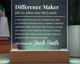 Personalized Difference Maker Gift Acrylic Plaque, Thank You Gift for Mentor, Boss Appreciation, Coworker Gifts, Employee Gift, Leader Gifts