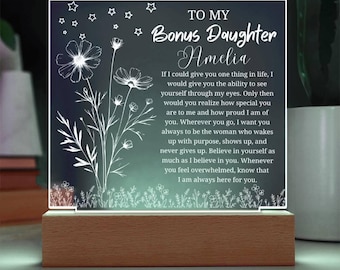 To My Bonus Daughter Gift Personalized Acrylic Plaque, Stepdaughter Gift from Stepmom, Gift From Stepdad, Christmas & Birthday Gift