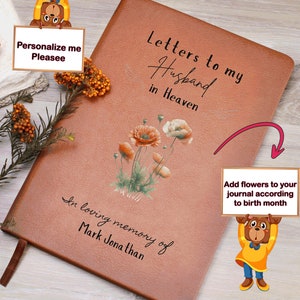 Cartas para meu marido no céu Diário de couro vegano personalizável, lembrança da perda do marido, diário de luto, presente memorial da morte do marido