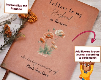 Letters to my Husband in Heaven Customizable Vegan leather journal, loss of husband remembrance grief journal death of husband memorial gift