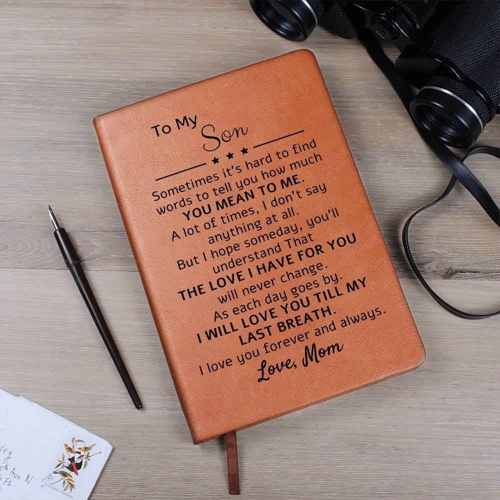 Mom to Son Personalized Vegan Leather Journal, Son Birthday Gift, Graduation gift for son from mom, Son Christmas gift, From Dad to Son Gift