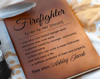 Firefighter Gift Personalized Vegan Leather Journal, Gift for Fireman, Fire Department Gift, Firewoman Gift, Christmas Gift, Birthday Gift