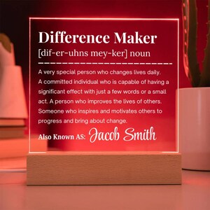 Placa acrílica personalizada "Marcador de la Diferencia", regalo para mentor, reconocimiento de liderazgo, regalo de jubilación para compañeros de trabajo, regalo para trabajador social imagen 10