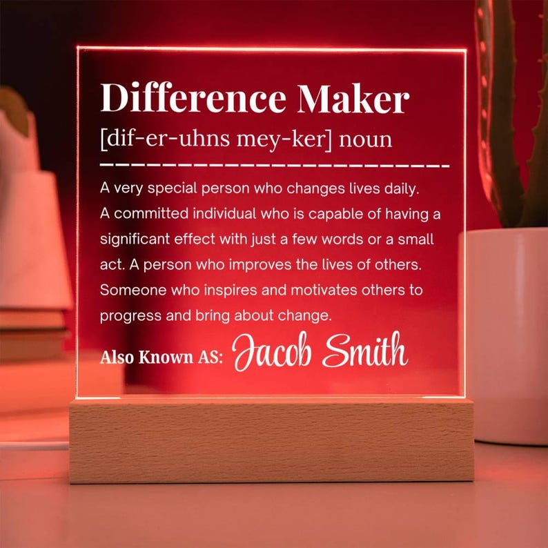 Placa acrílica personalizada "Marcador de la Diferencia", regalo para mentor, reconocimiento de liderazgo, regalo de jubilación para compañeros de trabajo, regalo para trabajador social imagen 10