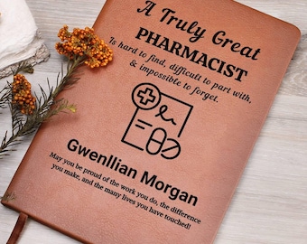 Personalized Pharmacist Gift Vegan Leather Journal, Pharmacy Tech Gift,  Student Graduation Gift, Pharmacy Week, Appreciation, Birthday Gift