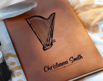 Personalized Vegan Leather Harp Journal: Gift for Harpist
