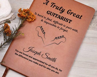 Personlig gitarristpresent – Present till gitarrspelare vegansk läderjournal, gitarrälskare, gitarrlärare, musikerfödelsedag, jul