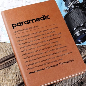 Paramedic Definition Personalized Leather Journal, Appreciation Gifts for Paramedics, Paramedic Christmas gifts, First Responder, Ems Gifts,