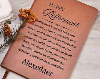 Personalized Retirement Gift Vegan Leather Journal, Retirement Party Gift, Farewell Gift, Retiring Coworker Gift, Going Away Gift