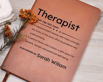 Gepersonaliseerde therapeut definitie lederen dagboek, cadeau voor nieuwe therapeut, therapeut dagboek, cadeaus counselor, bedankt therapeut kerst