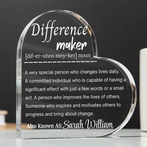 Difference Maker Personalized Acrylic Plaque, Mentor Gift, Leader Appreciation, Thank You Gift for Coworker, Employee, Coach, Office Manager