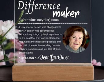 Difference Maker Personalized Photo Acrylic Plaque, Mentor Gift, Leader Appreciation, Thank You Gift for Boss, Coworker Retirement Gift