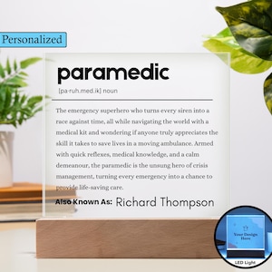 Paramedic Gift Personalized Definition Acrylic Plaque, Gifts for Paramedic, EMS Appreciation, First Responder, EMT Gifts, Paramedic Birthday
