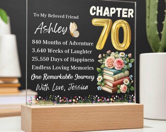 70th Birthday Gift for Women Personalized Acrylic Plaque With LED Base, Friend Seventieth Birthday,Turing 70 Gift, Born in 1955, Female 70th