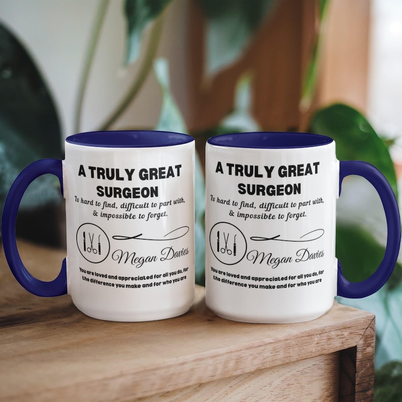 Surgeon Personalized Color Accent Mug, Gift for Surgeon, New Surgeon, Heart, Hand, Oral, Orthopedic, Stomach & Plastic Surgeon Gift image 2