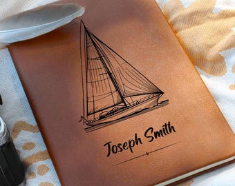 Personalized Sailing Vegan Leather Journal, Gift for Sailor, Boat Captain Gift, Boat Owner Journal, Ocean Travel Journal, Sailing Log Book